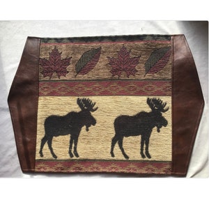 placemats 4 or 6 per set, Moose and faux leather, Rustic cabin decor, log cabin furniture, Ranch, farm, country, Western, primitive