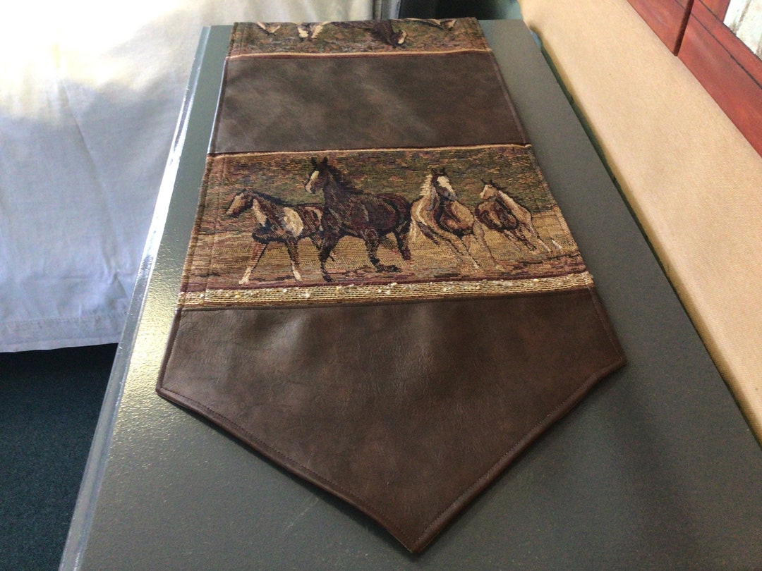 Horse Faux Leather Table Runner, Placemats, Rustic Cabin Decor, Western