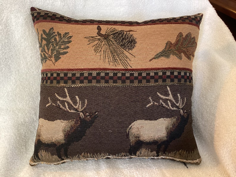Elk pillow, Western lodge decor, Rustic cabin decor, Ranch, farmhouse, primitive country, log cabin furniture, elk mountain pillow image 5