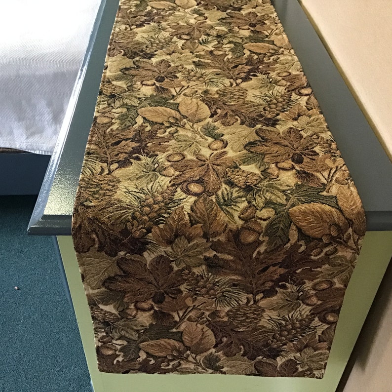 Tapestry Table Runner. Rustic Cabin Decor Leaf and Acorns Etsy