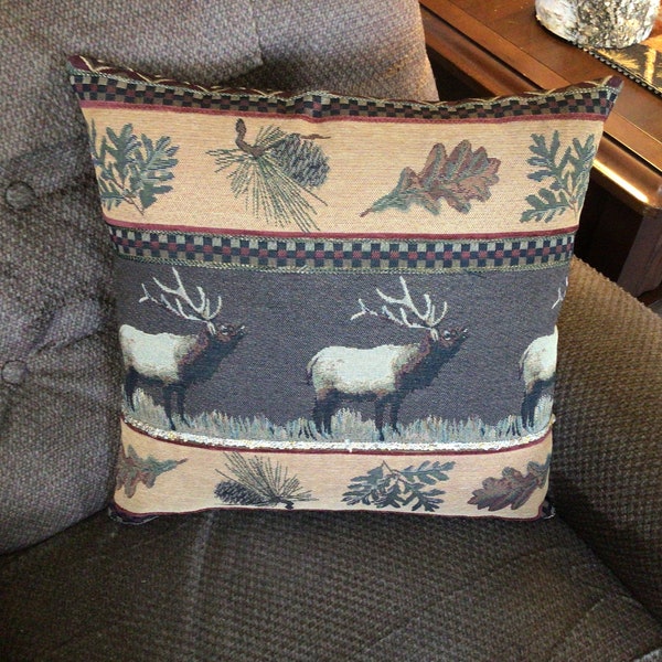 Elk pillow, Western lodge decor, Rustic cabin decor, Ranch, farmhouse, primitive country, log cabin furniture,  elk mountain pillow