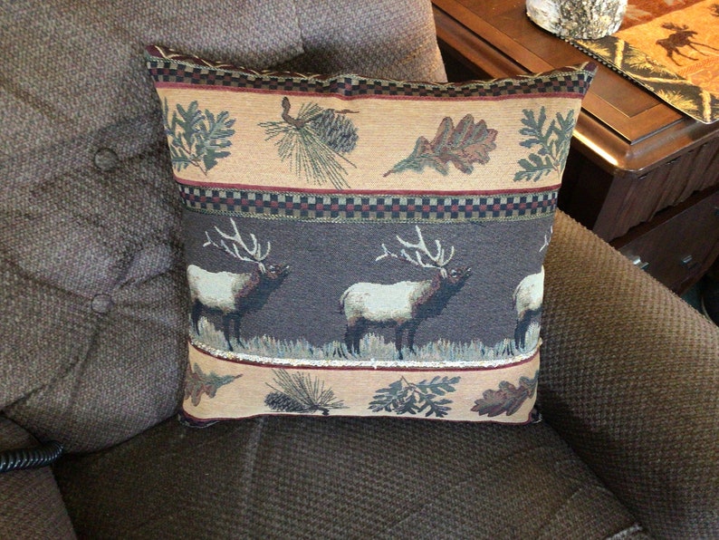 Elk pillow, Western lodge decor, Rustic cabin decor, Ranch, farmhouse, primitive country, log cabin furniture, elk mountain pillow image 1