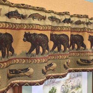Window valances, Bear and canoe, Rustic Cabin decor, curtain, Log cabin furniture,  Western Ranch, farmhouse, country, RV camper curtains