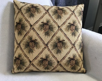 USA sewn 13 to 26 inches pillows, Pinecone on beige, bed shams