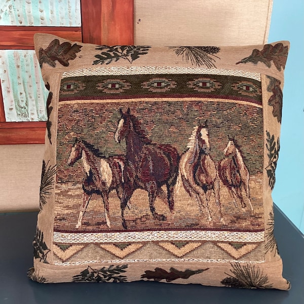 Horse pillows, log cabin furniture, rustic cabin decor, horse toss pillow, Ranch, farmhouse, primitive country decorative throw pillow