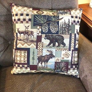 USA Made Patchwork Cabin Pillow: Moose, Bear, Deer Bed Sham