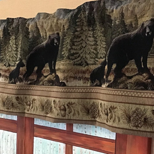Cabin Curtains Rustic Valance Lodge Cabin Curtain Fox Wolf Etsy