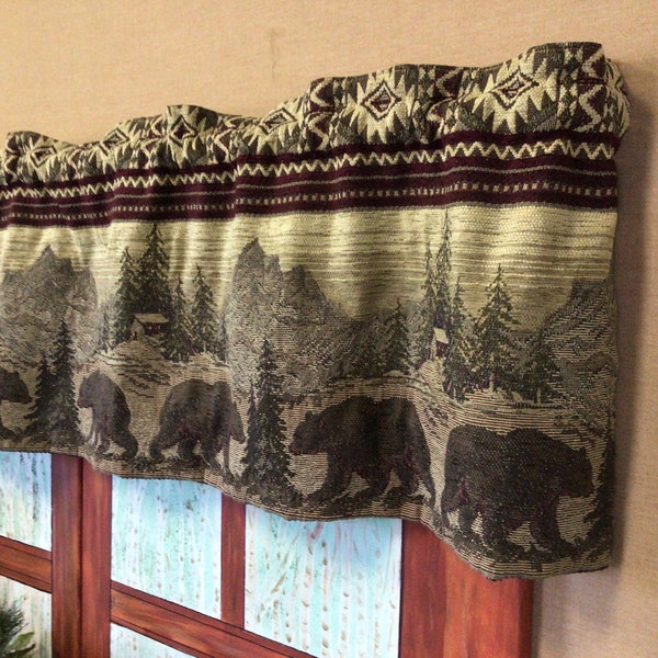 Southwest Bear Tapestry valance. Rustic Cabin decor. Log cabin furniture. lodge, Western Ranch, farmhouse, country home decor Bear curtain