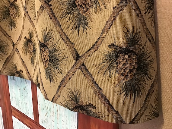 120 Inch Wide Tapestry Valance. Rustic Cabin Decor Curtain Beige