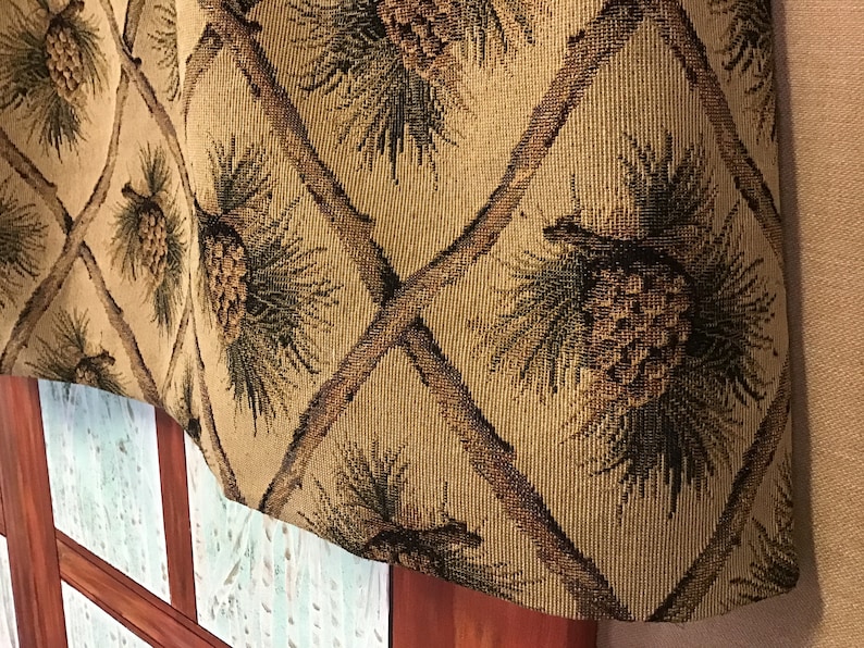 Tapestry Valance. Rustic Cabin Decor Curtain Beige Pinecone Etsy