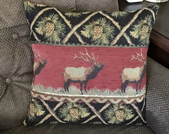 Elk throw pillow, Rustic cabin decor, log cabin furniture, Country decorative pillow, farmhouse, Western ranch decor, primitive country