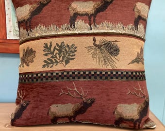 USA sewn 13 to 26 inch pillows, red Elk bed shams: Rustic Cabin Decor
