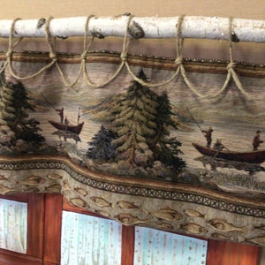 Window valance, Fishing boat jute rope tab top, rustic cabin decor, lodge, Western Ranch, farmhouse, country, log cabin furniture, curtain