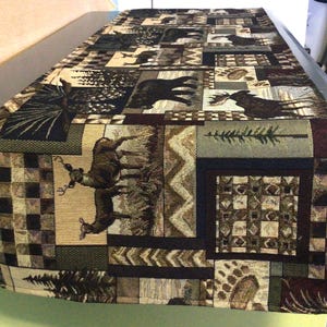 USA sewn table runners, placemats, Tapestry jacquard, rustic Cabin Decor, patchwork Moose Bear Deer