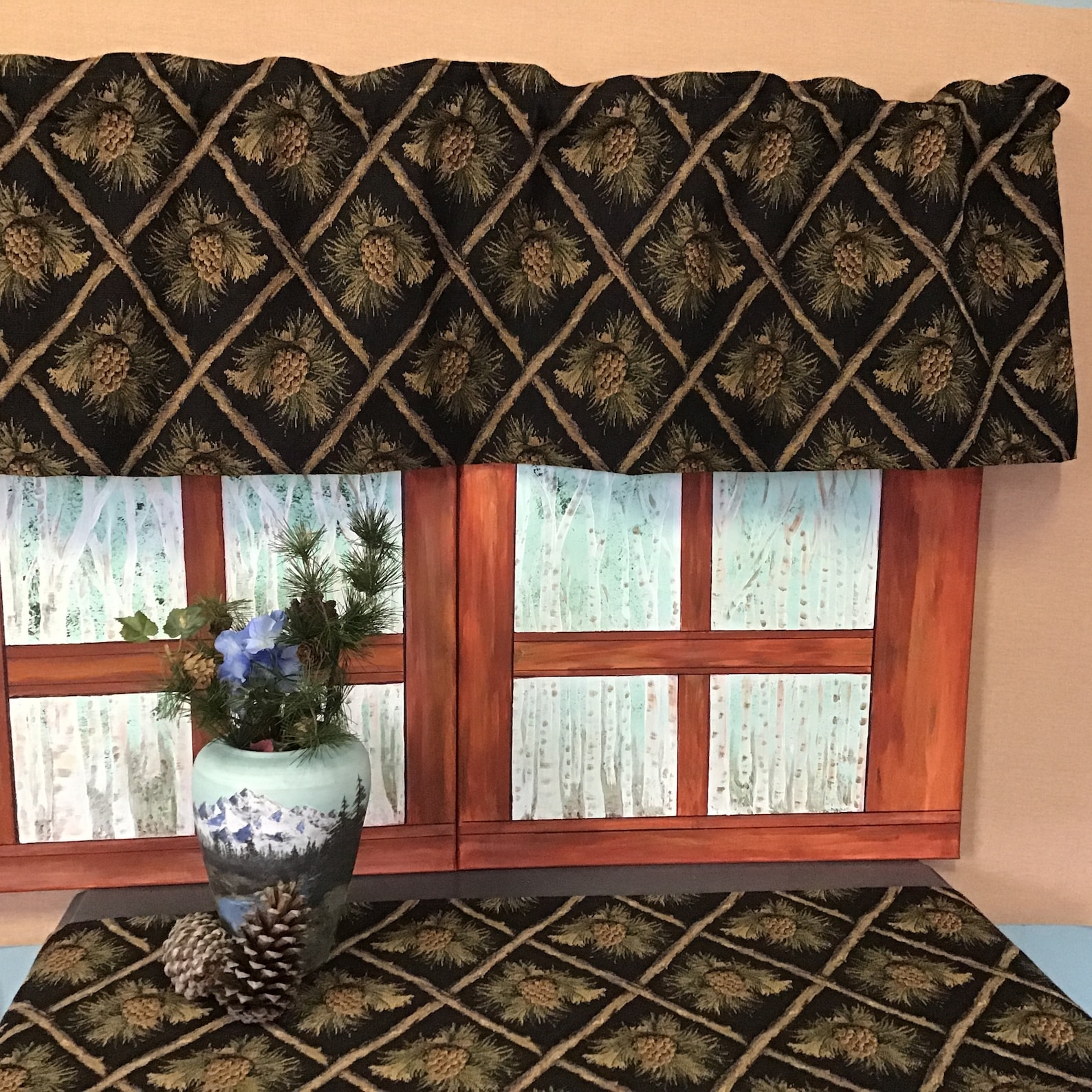 Black Pinecone Tapestry Valance Rustic Cabin Decor Curtain Etsy Ireland