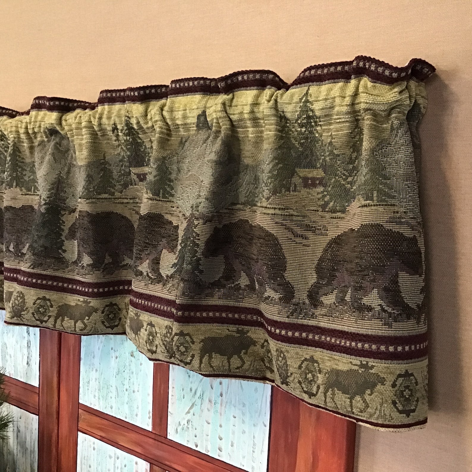 Southwest Bear Tapestry Valance. Rustic Cabin Decor. Log Cabin Etsy