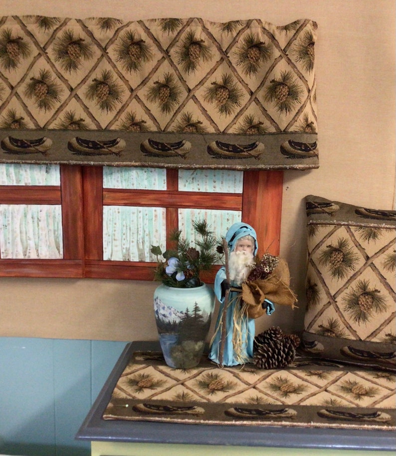 Tapestry Valance. Rustic Cabin Decor Curtain Beige Pinecone Etsy