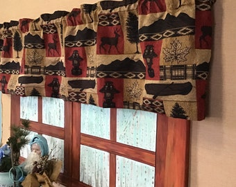Buck Deer Nature Scene HOME SWEET CABIN New Handmade Window Topper Valance 41 W x 16 L Red Plaids