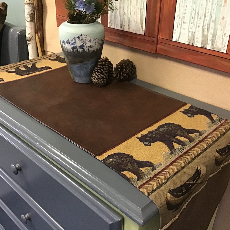 Faux leather table runner. Rustic Cabin decor table runner. Etsy