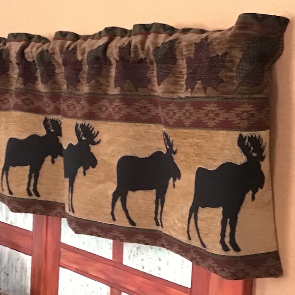 Moose Tapestry valance. Rustic cabin decor, cabin curtain, log cabin furniture, lodge, Rustic ranch farmhouse, decorative primitive country