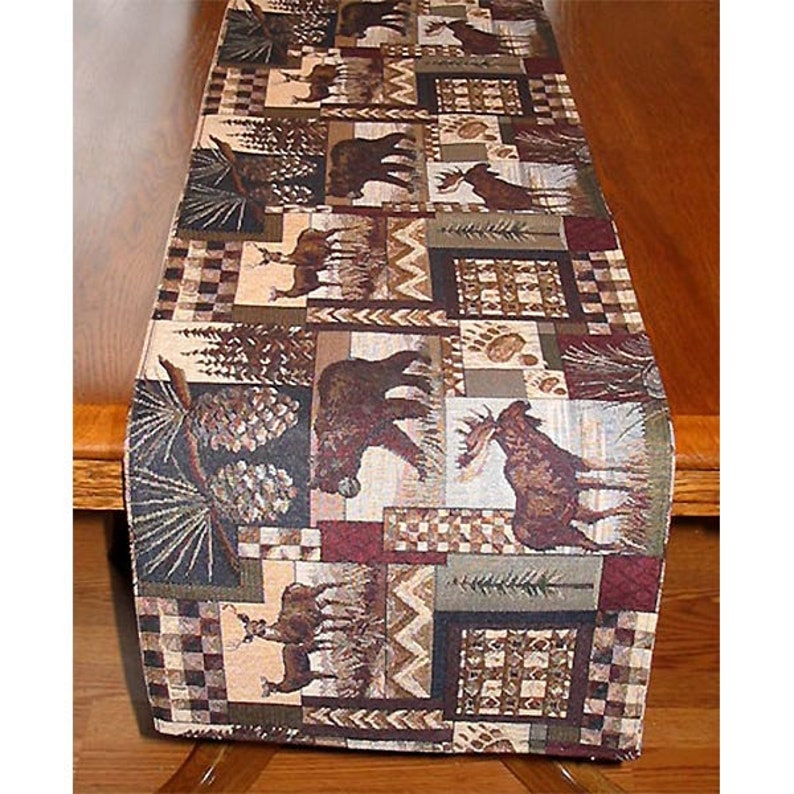 Tapestry table runner. Rustic cabin decor. Bear Moose Deer Etsy