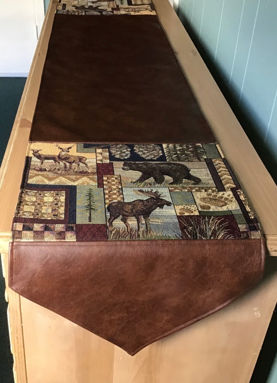 Faux leather table runner. Rustic Cabin decor table runner. Etsy