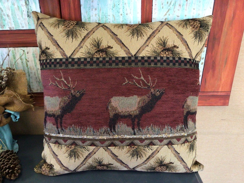 Elk throw pillow Rustic cabin decor log cabin furniture Etsy