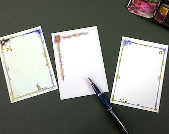 Set di 3 cartoline illustrate ad acquerello, in stile medievale