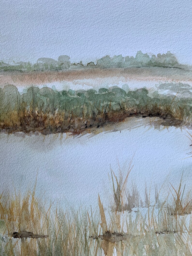 ORIGINAL WATERCOLOR Costal wetlands folly beach 9x12 140lb Arches paper