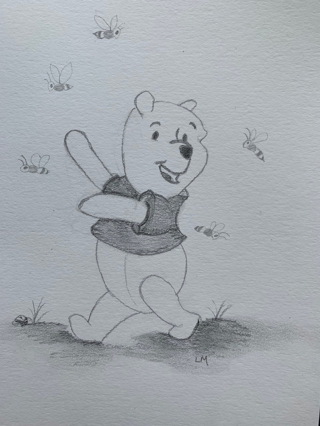 ORIGINAL DRAWING Winnie the Pooh Pencil Drawing Original Pooh Etsy