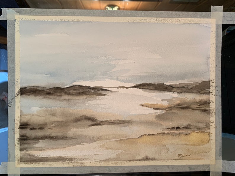 9x12 ORIGINAL WATERCOLOR abstract mountains Arches cold press paper 140lb