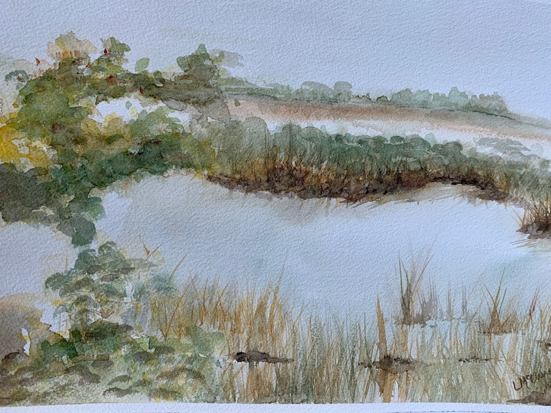 ORIGINAL WATERCOLOR Costal wetlands folly beach 9x12 140lb Arches paper