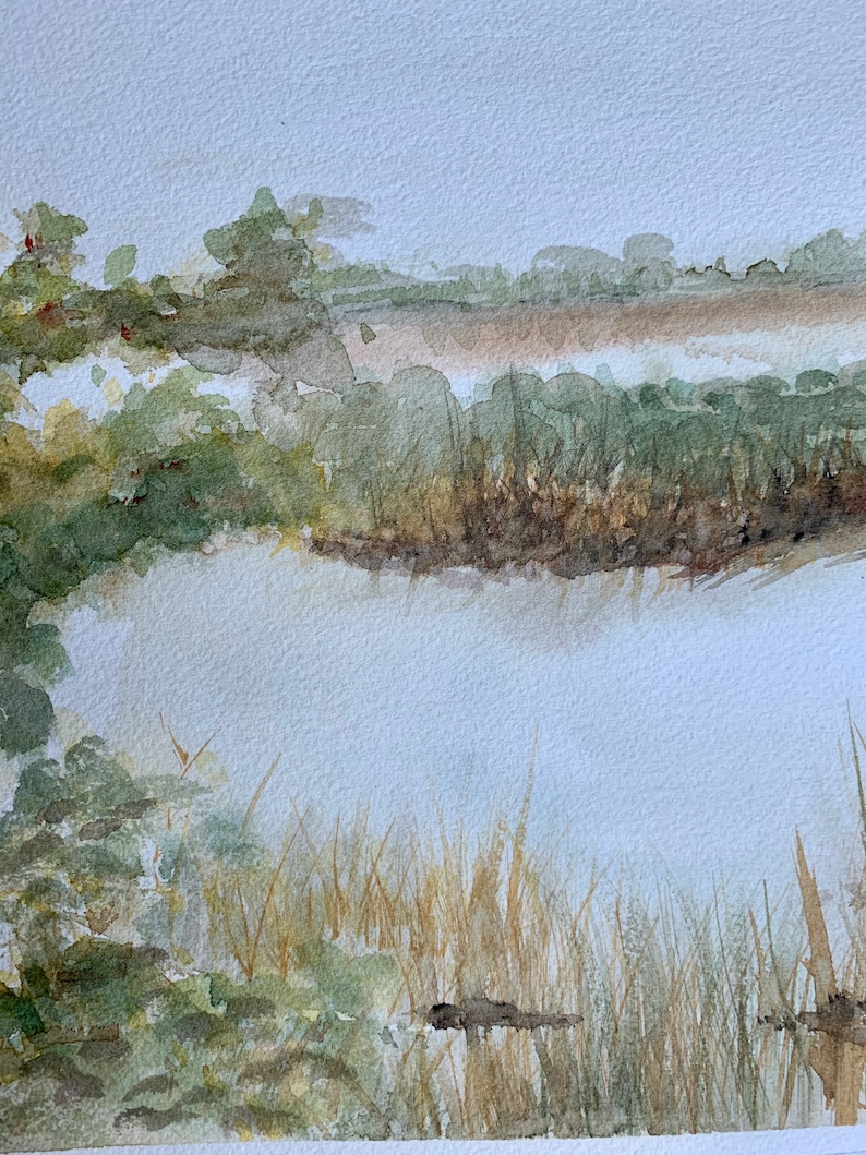 ORIGINAL WATERCOLOR Costal wetlands folly beach 9x12 140lb Arches paper
