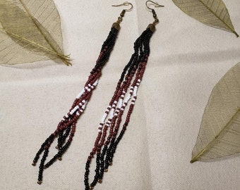 dangle earrings, shoulder duster earrings, seed bead earrings, handmade earrings, hand crafted earrings, native earrings
