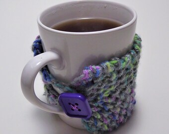 Ocean Inspired Coffee Cozy with Wooden Buttons