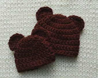 Preemie or Micro Preemie Baby Bear Hats, Handmade NICU Newborn Animal Baby Beanie Cap, Crochet Infant Hospital Photo Prop Teddy Bear Hat