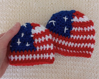 Preemie or Micro Preemie Baby American Flag Hat, NICU Baby Patriotic Memorial Day Beanie Cap, Crochet 4th of July Infant Hospital Hat