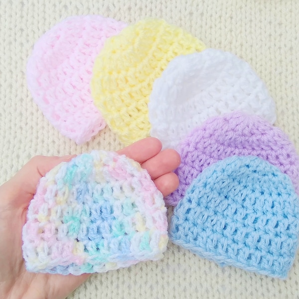 Pastel Micro Preemie Crochet Baby Hat, NICU Warrior Hospital Hat Keepsake, Handmade Baby Beanie for Newborn Boy or Girl, Crochet Preemie Cap