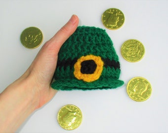 Preemie Baby St Patricks Day Hat, Handmade NICU Baby Leprechaun Beanie Cap, Crochet Infant NICU Warrior Hospital Hat