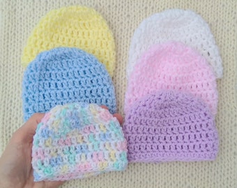 Pastel Preemie Crochet Baby Hat, NICU Warrior Hospital Hat Keepsake, Handmade Baby Beanie for Newborn Boy or Girl, Crochet Infant Cap