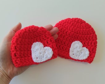 Preemie or Micro Preemie Baby Valentines Day Hat, Handmade NICU Baby Heart Beanie Cap, Crochet Infant Hospital Hat, Valentines Day Gift