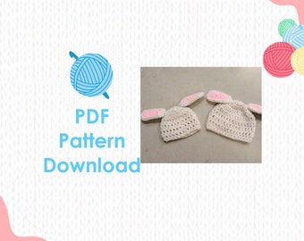 PDF Download Crochet Pattern for Preemie and Micro Preemie Baby Easter Bunny Hats, NICU Hospital Baby Rabbit Beanie Cap, How to DIY Pattern