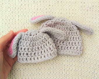Preemie or Micro Preemie Baby Easter Bunny Hat, Handmade NICU Baby Rabbit Beanie Cap, Crochet Infant Hospital Hat, Spring First Easter Gift