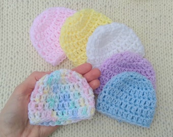 Pastel Micro Preemie Crochet Baby Hat, NICU Warrior Hospital Hat Keepsake, Handmade Baby Beanie for Newborn Boy or Girl, Crochet Preemie Cap