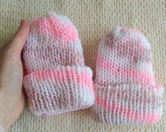 Preemie Double Knit Infant Baby Hat, NICU Warrior Hospital Hat, Handmade Baby Beanie Gift for Newborn Girl, Knitting Machine Hand-Cranked
