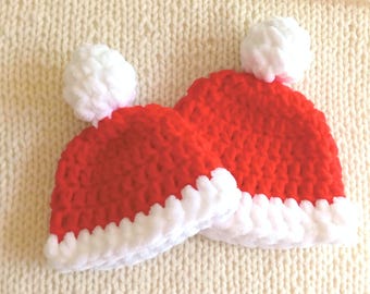 Baby Santa Hat for Preemie or Micro Preemie, Crochet Christmas Pompom Santa Beanie