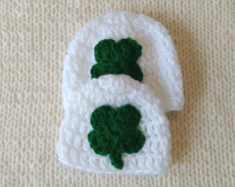 Preemie or Micro Preemie Baby St Patricks Day Hat, Handmade NICU Four Leaf Clover Baby Beanie Cap, Crochet Infant NICU Warrior Hospital Hat