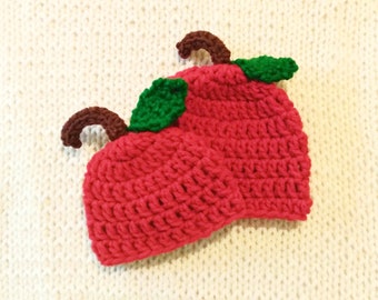 Preemie or Micro Preemie Apple Baby Beanie Hat, Handmade NICU Fall Fruit Cap, Crochet Infant Hospital Hat, Apple Beanie for Newborn Preemie