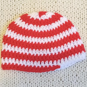 Candy Cane Crochet Baby Beanie: Christmas Peppermint Hat (0-6 Month)