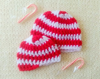 Preemie or Micro Preemie Candy Cane Peppermint Hat, Handmade NICU Baby Beanie Cap, Crochet Infant Hospital Hat for Christmas Holiday Season